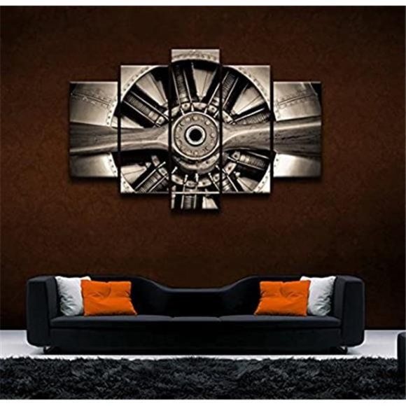 Xlarge 5 Panels Vintage Canvas Art Wall Decor Turbine Plane Propeller, 40"x60" - Picture 4 of 7
